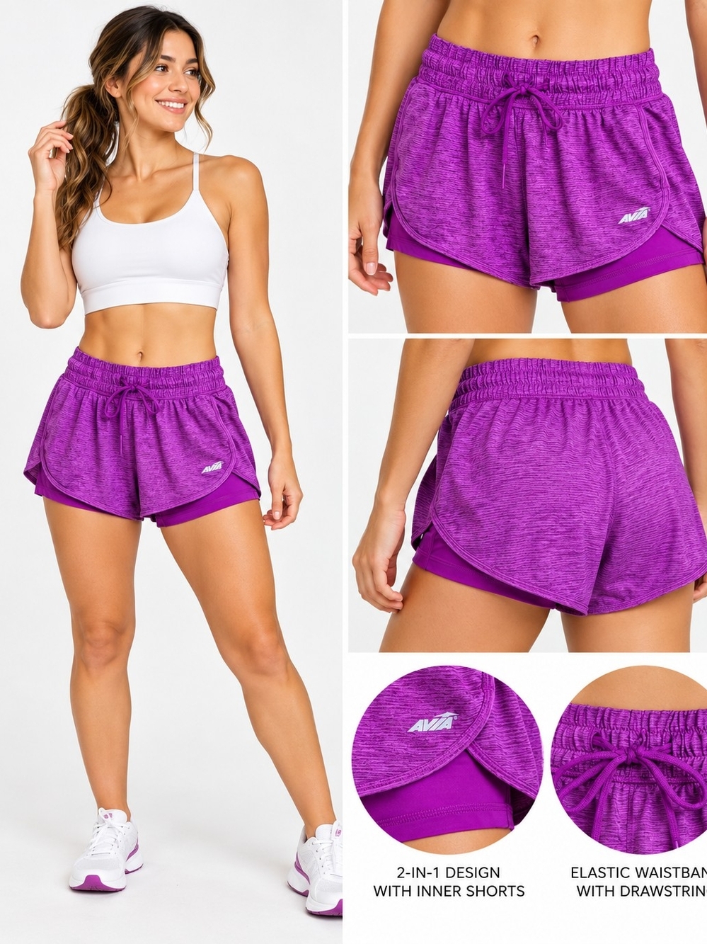 AVIA Purple 2-in-1 Running Shorts Women's Small 4-6 Athletic Workout